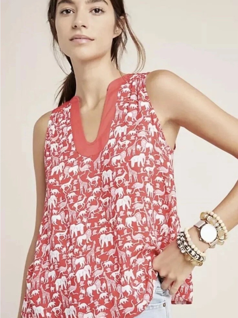 Maeve Anthropologie Melange Animal Print Sleeveless Top
